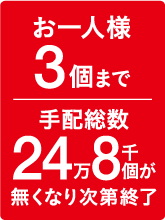 お一人様3個まで　手配総数24万8千個が無くなり次第終了