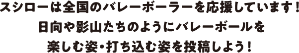 スシローは全国のバレーボーラーを応援しています！日向や影山たちのようにバレーボールを楽しむ姿・打ち込む姿を投稿しよう！