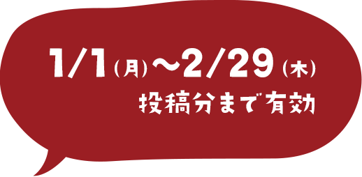 1/1（月）～2/29（木）投稿分まで有効